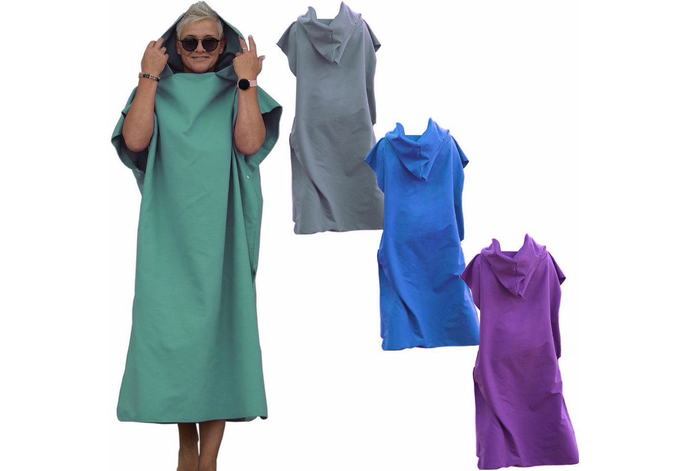 HEKERS Badeponcho Surfponcho aus Mikrofaser Badeponcho Umziehhilfe Strand Umkleidehilfe, Kapuze, Druckknöpfe, Mit Kapuze HEKERS Badeponcho Surfponcho aus Mikrofaser Badeponcho Umziehhilfe Strand Umkleidehilfe, Kapuze, Druckknöpfe, Mit Kapuze von HEKERS