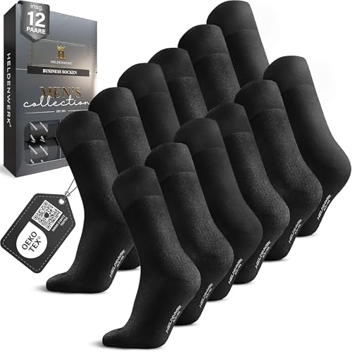 HELDENWERK Business Socken Herren 12er Pack I Herrensocken mit atmungsaktiver Baumwolle ohne drückende Naht I Männersocken, Anzugsocken (12x schwarz) von HELDENWERK