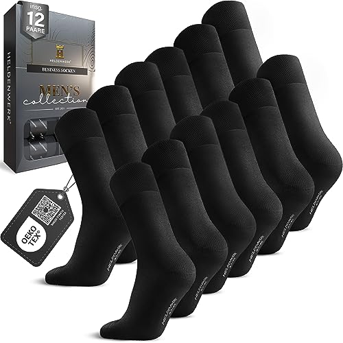 HELDENWERK Business Socken Herren 12er Pack I Herrensocken mit atmungsaktiver Baumwolle ohne drückende Naht I Männersocken, Anzugsocken (12x schwarz) (43-46, Schwarz) von HELDENWERK