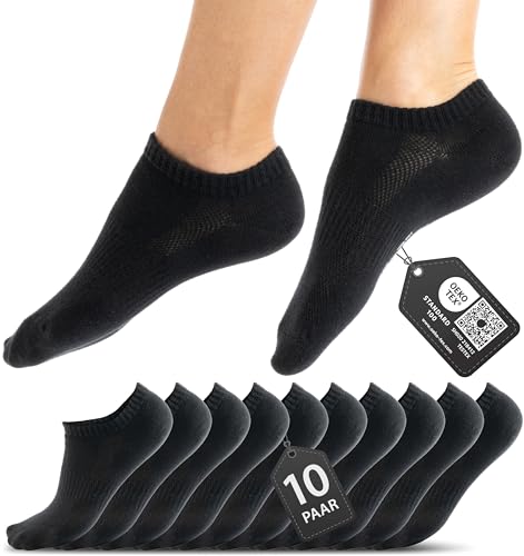 HELDENWERK Sneaker Socken Damen & Herren 10 Paar I Kurze Sneakersocken OEKOTEX zertifiziert mit atmungsaktiver Baumwolle I Kurzsocken Set Unisex Sportsocken (10x schwarz) von HELDENWERK