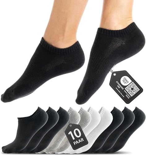 HELDENWERK Sneaker Socken Damen & Herren 10 Paar I Kurze Sneakersocken OEKOTEX zertifiziert mit atmungsaktiver Baumwolle I Kurzsocken Set Unisex Sportsocken (6x schwarz, 2x weiß, 2x grau) von HELDENWERK