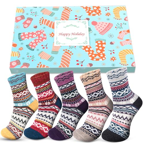 Wollsocken Thermosocken Damen Geschenke für Frauen: Thermo Socken Nordic Socks Wintersocken Kuschelsocken Weihnachten Geschenke für Mama Oma Schwester Nikolaus Geschenke Dicke Warme Socken Damen 39-40 von HELEMAN