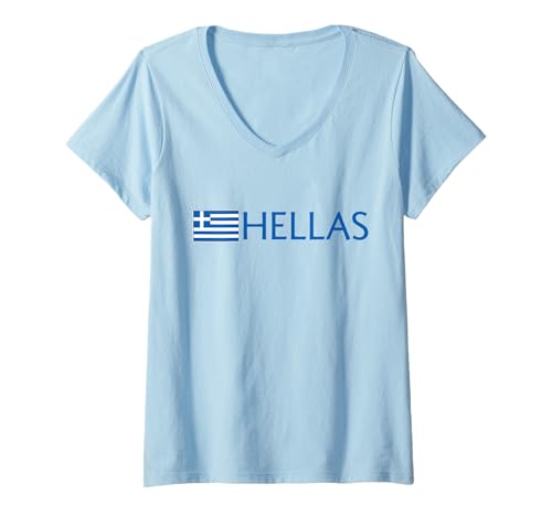 Damen HELLAS GRIECHENLAND ATHLETIC SPORTS GRIEK JERSEY STYLE T-Shirt mit V-Ausschnitt von HELLAS ATHLETIC SPORTS GREEK STYLE