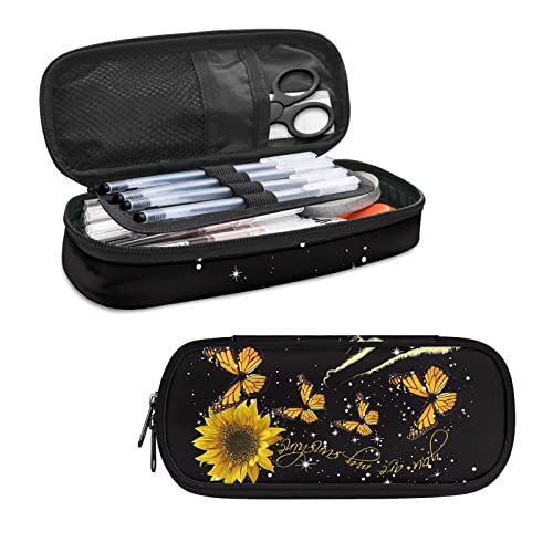 HELLHERO Federmäppchen, Stiftebeutel, Schreibwaren-Tasche für Erwachsene, Kinder, Schule, Büro, Sonnenblumenkatze, Münztasche von HELLHERO