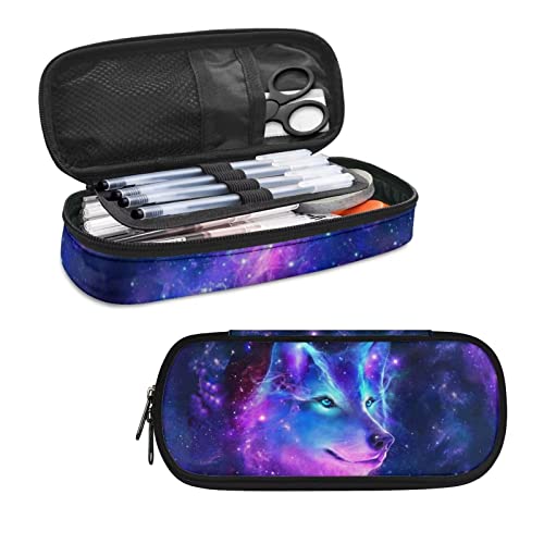 HELLHERO Galaxy Wolf Federmäppchen für Kinder, Mädchen, Jungen, Bleistifttasche, stabile Stifthalterbox, Schreibwaren-Tasche für Frauen und Männer, Schule, Büro, Abschlussfeier, Geburtstagsgeschenke von HELLHERO