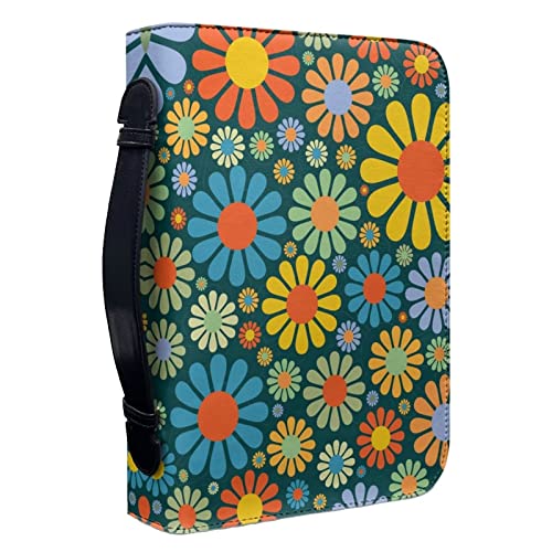 HELLHERO Hippie Floral Bibelhülle für Frauen Große Größe Tragetasche Buch Tasche Reißverschluss Bibel Tote Bag Leder Buchhüllen Schrift Taschen Reisezubehör Christliche Schule von HELLHERO