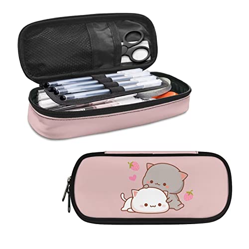 HELLHERO Kawaii Federmäppchen, Erdbeer-Katze, stabile Stifttasche, tragbarer Stiftehalter, Schreibwaren-Tasche für Mädchen, Kinder, Teenager, Schule, Büro von HELLHERO