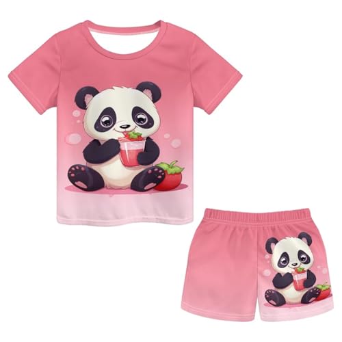 HELLHERO Kinder-Pyjama-Set für Mädchen und Jungen, Sommer-Pyjama, Schlafkleidung, 3–16 Jahre, panda, 7-8 Years von HELLHERO