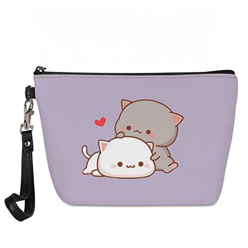 HELLHERO Kleine Kosmetiktasche für Damen und Mädchen, aus Leder, Kätzchen Katze, Make-up-Tasche von HELLHERO