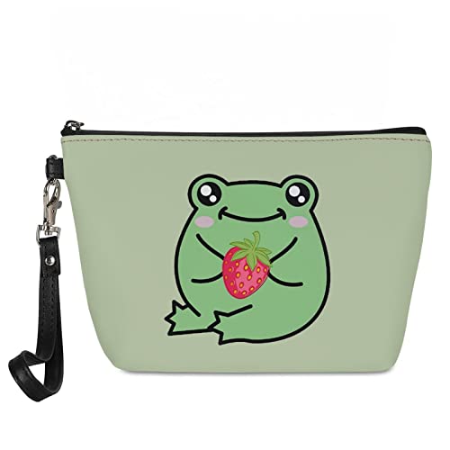 HELLHERO Kleine Kosmetiktasche für Damen und Mädchen, aus Leder, frosch, Make-up-Tasche von HELLHERO