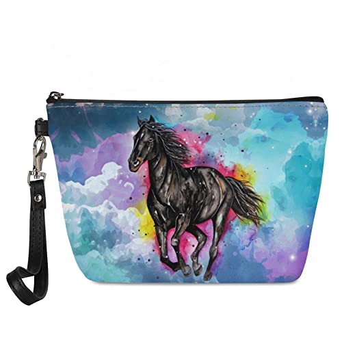 HELLHERO Kleine Kosmetiktasche für Damen und Mädchen, aus Leder, pferd, Make-up-Tasche von HELLHERO