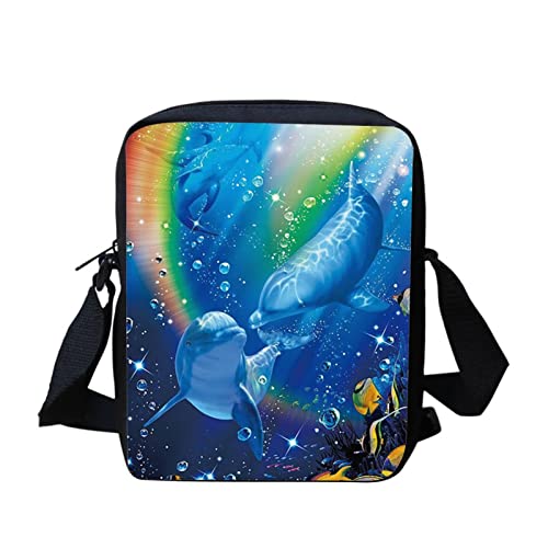 HELLHERO Kleine Umhängetasche für Damen und Herren, für Reisen, Einkaufen, Rainbow Delphin, One Size von HELLHERO