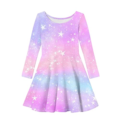 HELLHERO Langärmeliges Kleid für Mädchen, lässiges Swing-Kleid, A-Linie, gedrehtes Skaterkleid, Galaxy, 13-14 Jahre von HELLHERO