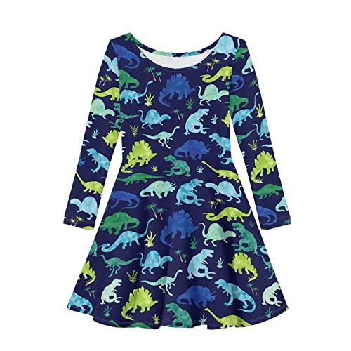 HELLHERO Langärmeliges Mädchenkleid, A-Linie, gedrehtes Skaterkleid, Freizeitkleid, 2–14 Jahre alt, Dinosaurier, 7-8 Jahre von HELLHERO