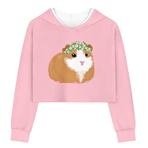 HELLHERO Mädchen Crop Top Kinder Cropped Hoodies Langarm Pullover Sweatshirts 5-14 Jahre, Meerschweinchen, 11-12 Jahre von HELLHERO