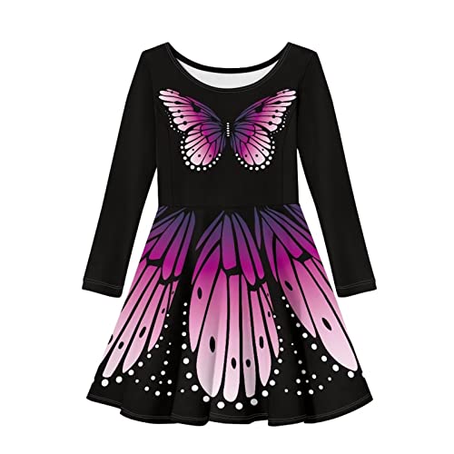 HELLHERO Mädchen Langarm Kleid A-Linie Twirly Skater Freizeitkleid 2-14 Jahre alt, Butterfly, 13-14 Jahre von HELLHERO