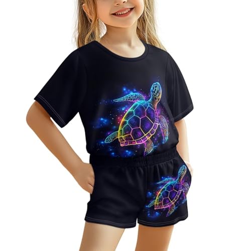 HELLHERO Sommer-Pyjama-Set für Mädchen, Jungen, Nachtwäsche, Größe 3–16 Jahre, Meeresschildkröte, 13-14 Years von HELLHERO