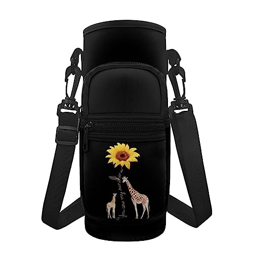 HELLHERO Sonnenblumen-Giraffen-Wasserflaschenhalter, Hülle, Crossbory-Wasserflaschentasche, Sportflasche, Tragetasche, Schultertasche mit Tasche für Fitnessstudio, Wandern, Radfahren, Camping, Outdoor, Workout, Büro von HELLHERO