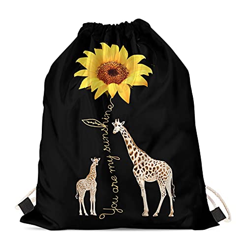 HELLHERO Turnbeutel mit Kordelzug für Kinder, Damen, Herren, Reisen, Sport, Sonnenblume Giraffe, One size von HELLHERO