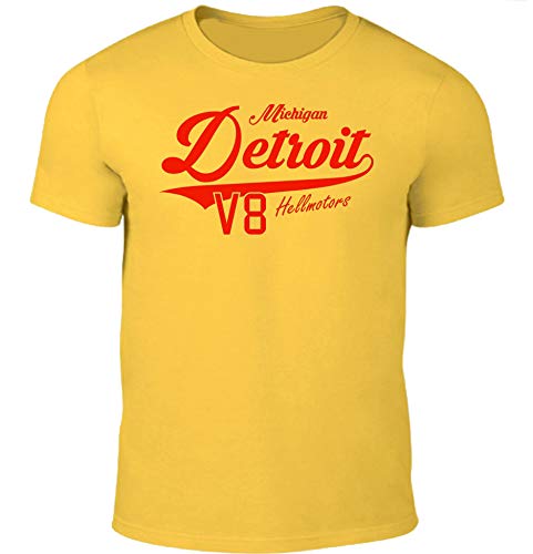 HELLMOTORS Detroit Oldschool Männer T-Shirt Hot Rod V8 gelb (L, Druckfarbe: Rot) von HELLMOTORS