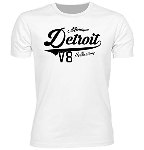 Hellmotors Detroit Oldschool Männer T-Shirt Hot Rod V8 weiß (XL, Druckfarbe: Schwarz) von Hellmotors