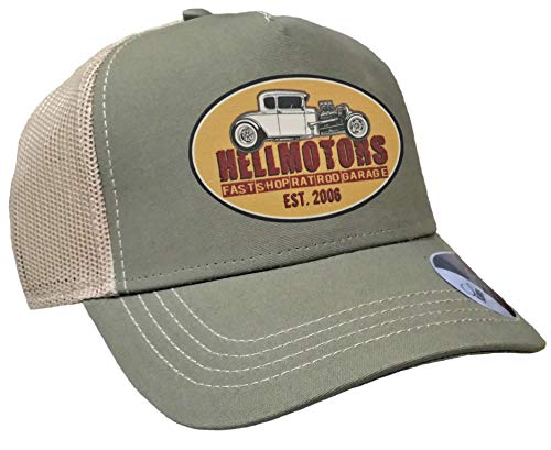 HELLMOTORS Fast Shop Trucker Mesh Cap Baseball Kappe Oliv/Sand von HELLMOTORS