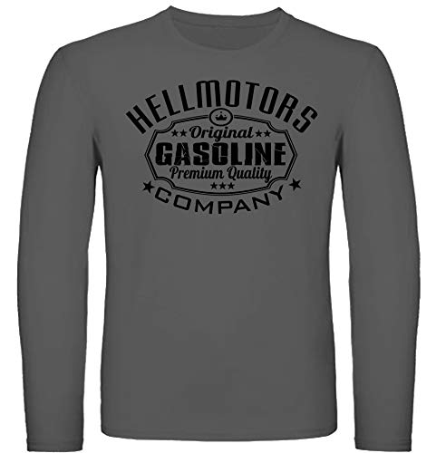 Hellmotors Gasoline Herren Langarm T-Shirt Longsleeve Biker Hotrod grau (XL) von Hellmotors