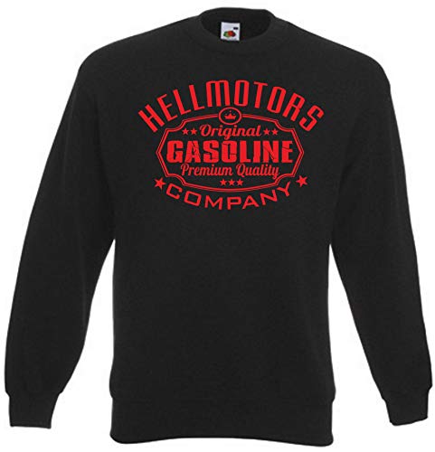 HELLMOTORS Gasoline Sweatshirt Oldschool Herren Pullover schwarz rot (M) von HELLMOTORS