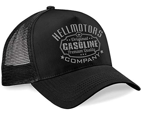 HELLMOTORS Gasoline Unisex Trucker Cap Oldschool Rockabilly Kappe Hotrod V8 grau von HELLMOTORS