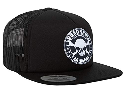 HELLMOTORS Road Skull Herren oder Damen Snapback Cap Skull Unisex Old School Kappe schwarz von HELLMOTORS
