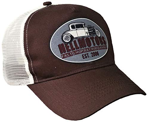 HELLMOTORS Trucker Cap Hotrod Shop Oldschool V8 Kappe Unisex Grey Patch von HELLMOTORS