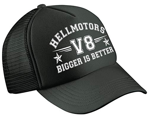 HELLMOTORS V8 Bigger is Better Oldschool Trucker Mesh Cap V8 Hotrod Biker von HELLMOTORS