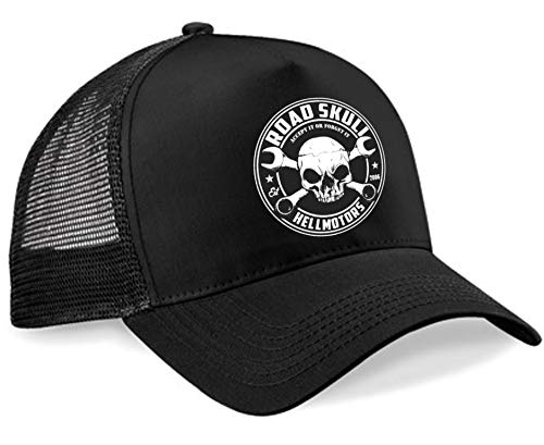 Hellmotors Road Skull Trucker Cap Hot Rod V8 Rockabilly schwarz von Hellmotors