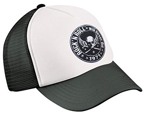 Rock n Roll Trucker Cap schwarz weiß Unisex Oldschool Kappe von HELLMOTORS