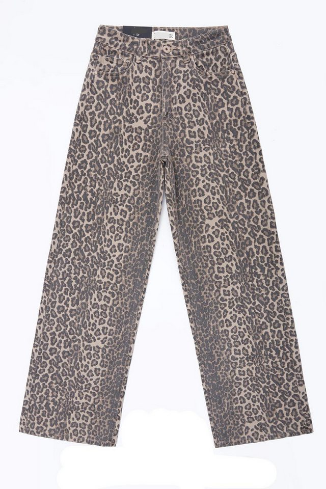 HELLO MISS Weite Jeans Leopard Jeans Hose, Wide Leg Hose, Leopardenprint High-Waist-Design von HELLO MISS