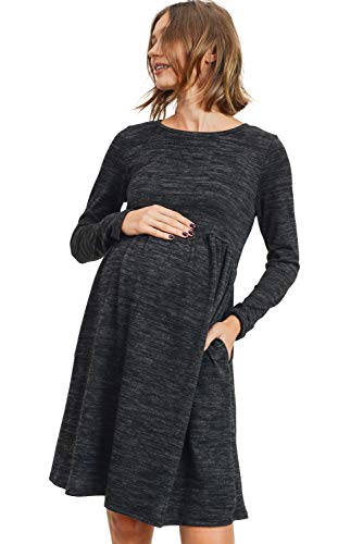 HELLO MIZ Damen Umstands-Pullover Strickkleid mit Tasche - Schwarz - Groß von HELLO MIZ