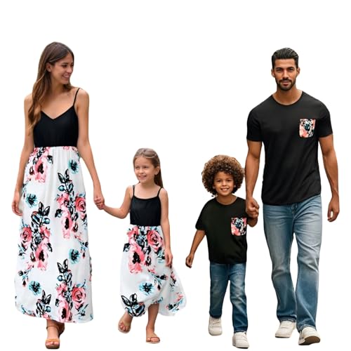 HELLORSOON Familien Outfit Set,Mommy and Me Kleider,Outfits, Blumenmuster, Familienanzug, Strampler, V-Ausschnitt, Kleidungsset für Mutter und Tochter von HELLORSOON