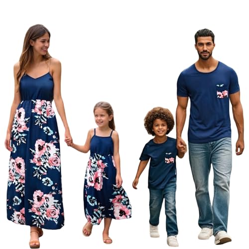 HELLORSOON Familien Outfit Set-Hawaii Neckholder- Partnerlook Mutter Tochter Kleid Kurzarm T-Shirt & Kind Kleider Mama Tochter Kleidung für Sommer & Herbst & Frühling/Mädchen&Jungen/Baby/Damen&Herren von HELLORSOON