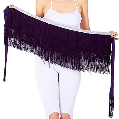 Verschlüsselung Quaste Taille Handtuch Hüfttuch Latin Dance Bindung Quaste Schnürrock Handtuch Schlupfrock Damen (Purple, One Size) von HELLORSOON