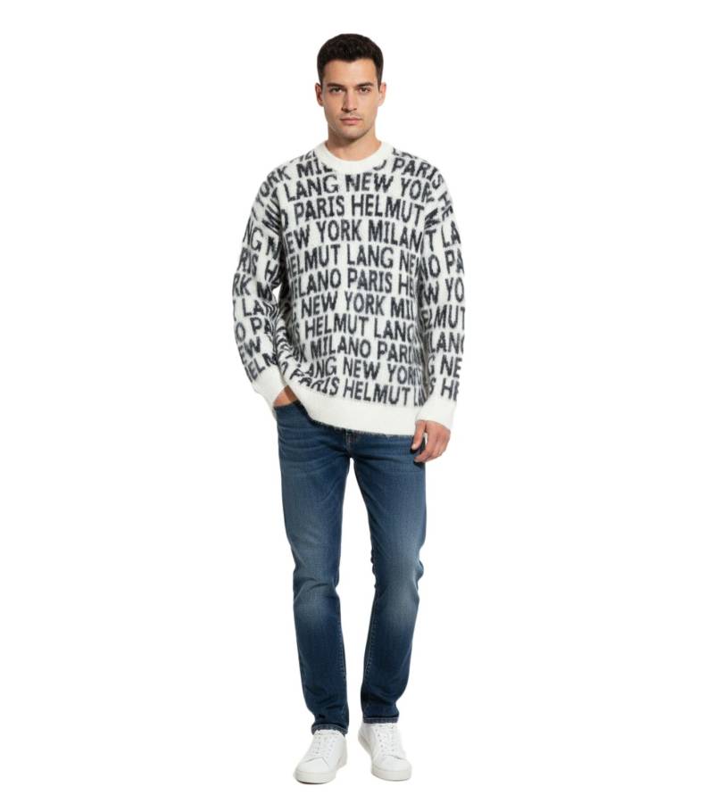 Helmut Lang Sweatshirt mit Rundhalsausschnitt und Logo in Allover-Print mit wiederholten Städtenamen Elfenbein von HELMUT LANG