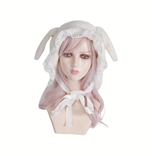 HELVAK Lolita Hut Sweet Plüsch Bunny Lop-eared Lei Feng's Cap Spitze Ohrenschützer Flauschig Warm Winter Niedliche Kopfbedeckung (Beige) von HELVAK