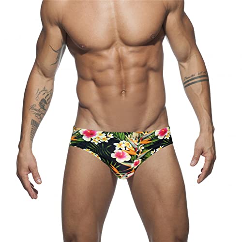 HELX Herren Bikini Bademode Sexy Low Rise Schwimmhose mit verstellbarem Kordelzug, Schwarz, floral, S von HELX