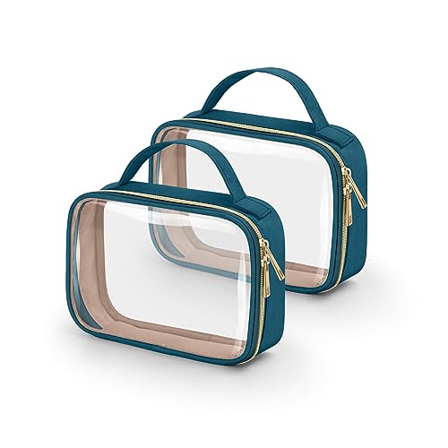 HELZOI TSA-zugelassener Kulturbeutel, transparente Make-up-Taschen mit Griffen, Quart-Größe, transparente Kulturbeutel, PVC-Kosmetiktasche für Damen und Herren, Flughafen-konforme Tasche, Blau HELZOI TSA-zugelassener Kulturbeutel, transparente Make-up-Taschen mit Griffen, Quart-Größe, transparente Kulturbeutel, PVC-Kosmetiktasche für Damen und Herren, Flughafen-konforme Tasche, Blau von HELZOI