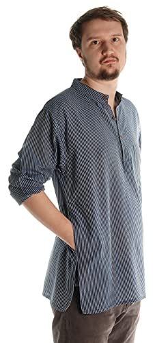 HEMAD Fischerhemd Baumwoll-Hemden Kurta Hemd blau-weiß L von HEMAD