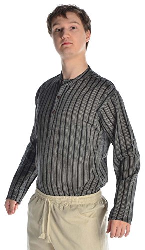 HEMAD Fischerhemd Baumwoll-Hemden Kurta Hemd schwarz-weiß XL von HEMAD