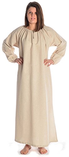 HEMAD Damen Wikinger Kleid Mittelalter hanffarben L/M naturbelassene Baumwolle von HEMAD