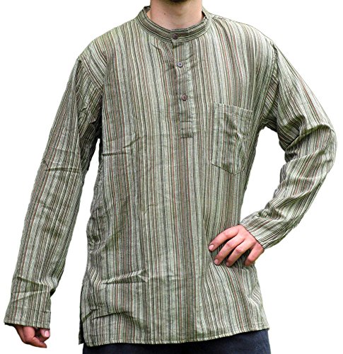 HEMAD Fischerhemd Baumwoll-Hemden Kurta Hemd grün gestreift L von HEMAD