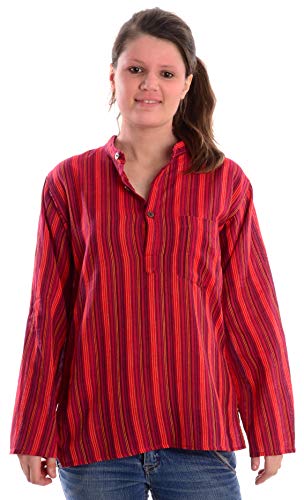 HEMAD Fischerhemd Baumwoll-Hemden Kurta Hemd rot gestreift XXL von HEMAD