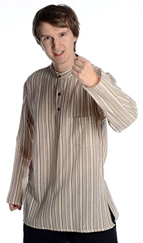 HEMAD Fischerhemd Baumwoll-Hemden Kurta Hemd beige-braun XXXL von HEMAD