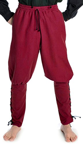 HEMAD Herren Wikinger-Hose Piratenhose Mittelalter Hose L/XL dunkelrot von HEMAD